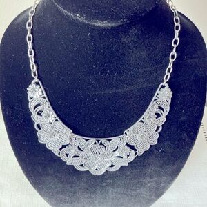 Floral Silver Tone Necklace
